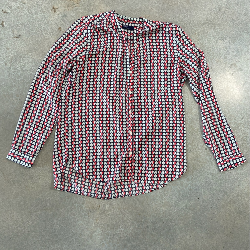 GAP Heart Print Blouse Top Navy/Pink/Mint